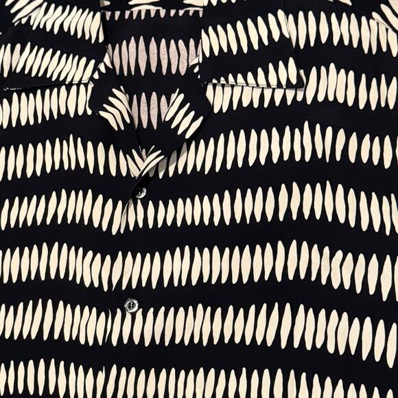 Equilibrio Italia Black Cream Men Short Sleeve Button Down Shirt Large Retro - Picture 3 of 7